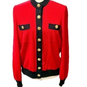 St. John Collections Marie Gray Santana knit Cardigan Gold Buttons Sz S